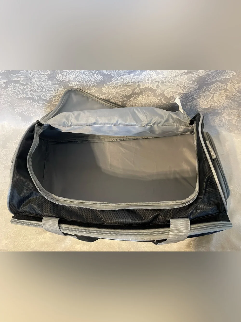 Men's Black Duffel Bag with Gray Straps - Classic Travel & Gym Bag